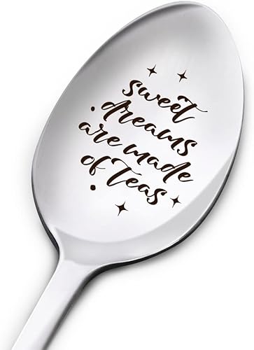 Cuchara de té de acero inoxidable grabada para mujeres y hombres, perfecta para mamá, papá, abuela, abuelo, cumpleaños, Acción de Gracias, Navidad