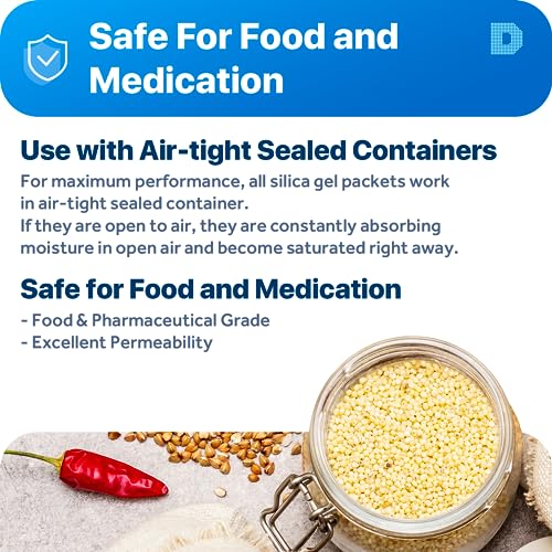 Image of Dry & Dry 500 Gram [20 Packets] Silica Gel Packets Desiccants, Silica Packets - Rechargeable Moisture Absorbers for Food Storage, Electronics, 3D Filament & Safes