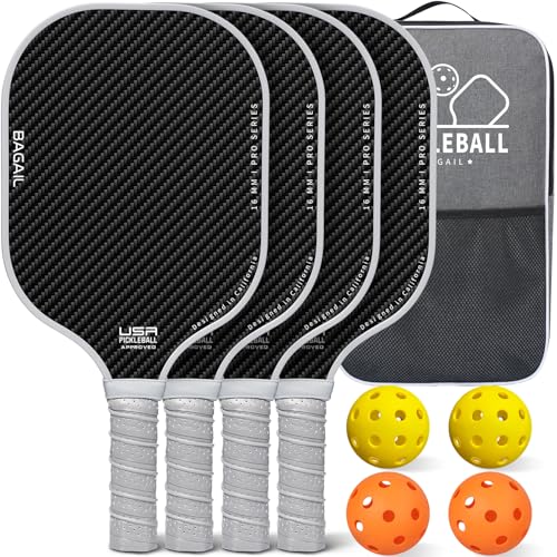 Image of BAGAIL Pickleball Paddles, USAPA Approved Fiberglass Surface Pickleball Set, Lightweight Pickle Ball Rackets with 4 Balls, 1 Bag, Designed in California for Traction and Stability