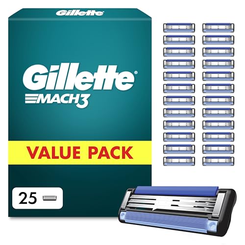 Gillette Mach3 Rasierklingen Herren, 25 Original Ersatzklingen, Klingen für Männer mit Gleitstreifen für Ein Sanftes Gleiten und Klingenbeschichtung 1