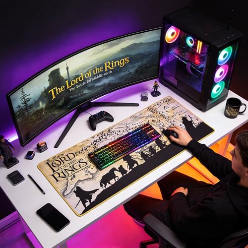 Image of SUBSONIC The Lord of The Rings Mouse Pad 35x15 in Extra Large Mousepad | Official Licence, Desk Mat with Smooth Surface Optimised for Mouse Sensors, Non-Slip gaming Mousepad Base and Stitched Edges