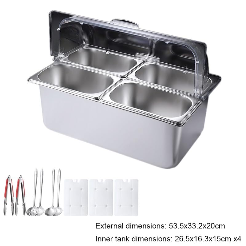 Vassoio in acciaio inox per buffet e condimenti, contenitore per esposizione di alimenti, per catering, feste ed eventi, ideale per ristoranti e riunioni all'aperto
