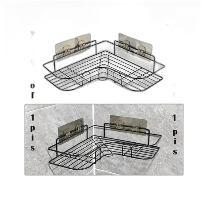1PCS Packing Wall Mounted Self-Adhesive Bathroom Corner Shelf/Kitchen Rack & Holder - Bathroom Accessories (Material-GI Metal, Powder Coated Finish, Black, Pack|Type -254 for Home and Kitchen