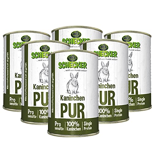 Schecker Nassfutter - Kaninchen PUR - getreidefrei - glutenfrei - 6 x 410 g auch für empfindliche bis sehr empfindliche Hunde