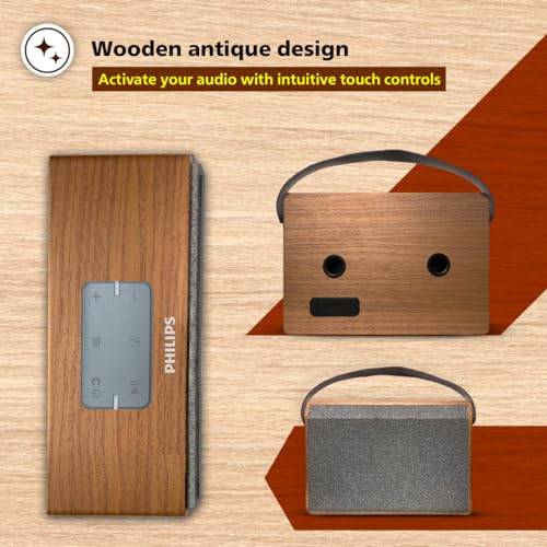 PHILIPS Audio TAS2228/94 20W 2.0 Ch Bluetooth Speaker with Retro Wooden Design, Aesthetic Look, Long Lasting Battery Life, Multipoint Connectivity - Bluetooth, USB, FM, Mic Input (Brown) - Image 5
