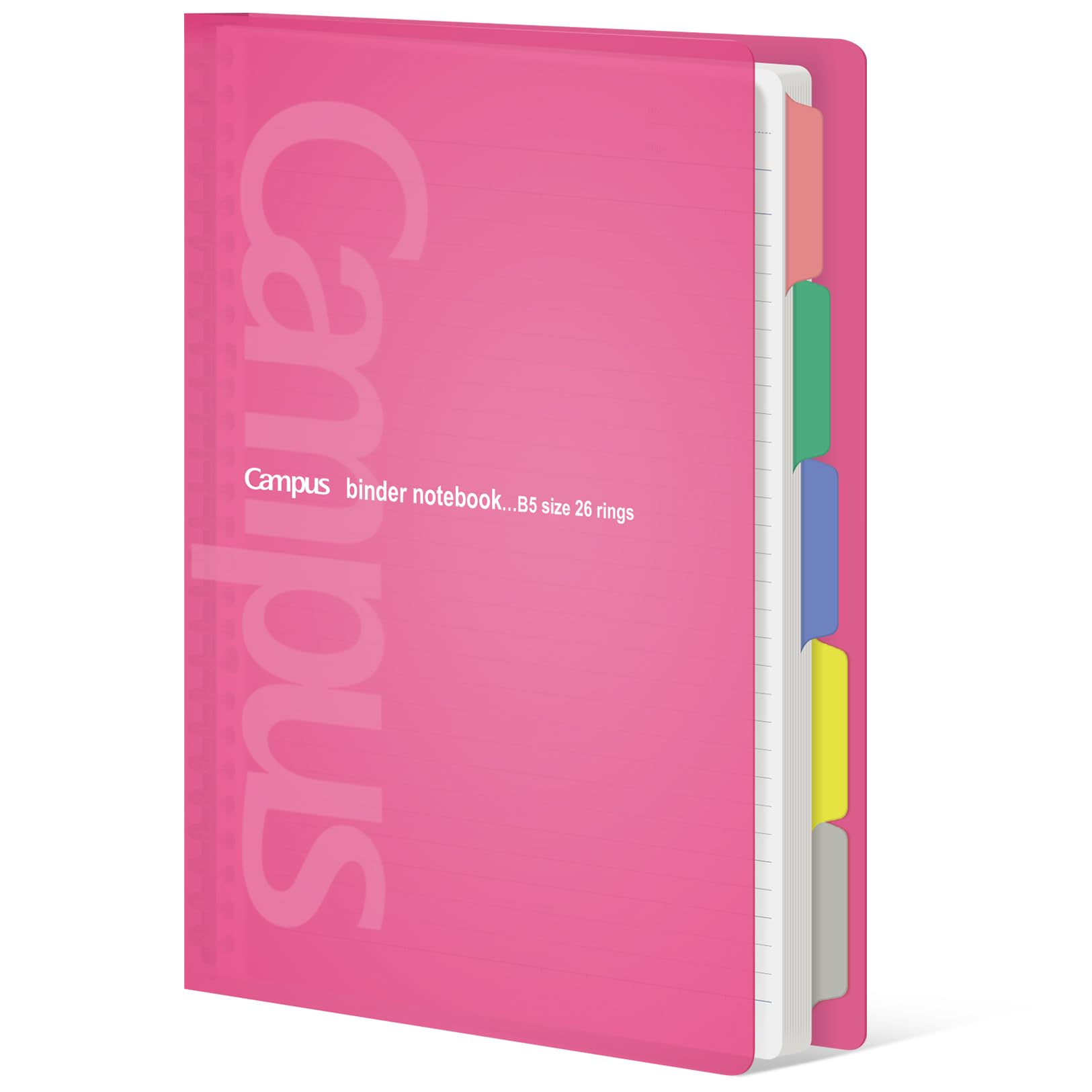 KOKUYO 5 Subject Spiral Notebook, Campus B5 Refillable Journal with 5 Tab Dividers, 100 Sheets in 5mm Ruled Loose Leaf Paper, Light Pink, Japan Import (RU-P333NP &amp; NO-836C)