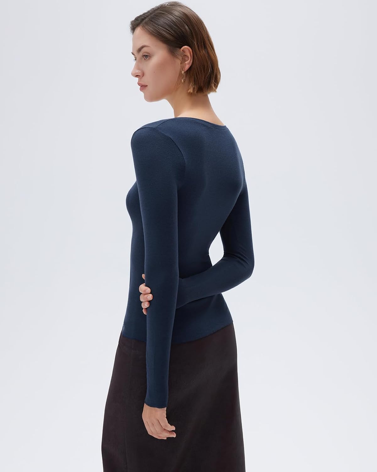 SUUKSESS Cloud Cashmere Women V Neck Fitted Long Sleeve Shirt Basic Soft Knit Tops - Image 4