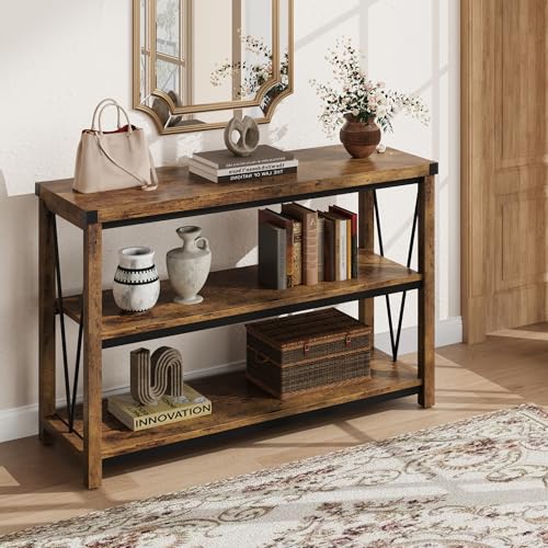 Farmhouse Console Table, 47 Inch Narrow Long Entryway Table with Storage, 3 Tier Wood Console Table for Living Room, Skinny Sofa Tables Behind Couch, Rustic Hallway Table for Entryway