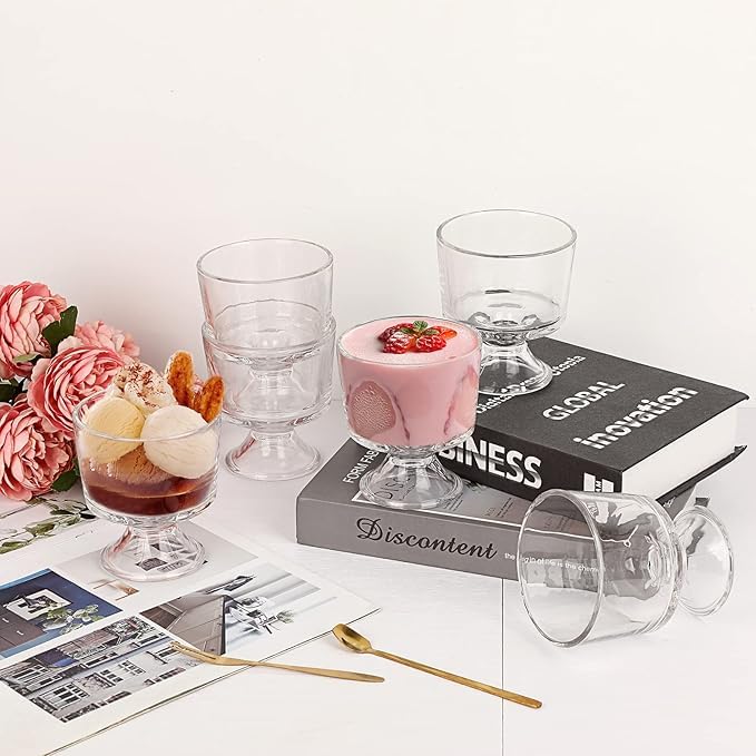 Image of PrimeWorld Glass Dessert Bowls Set of 6-300 ml | Cute Footed Dessert Cups for Ice Cream, Trifle, Fruit, Pudding, Sundae & Snacks | Elegant Glassware for Parties & Home Use