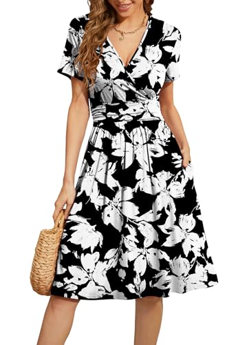 WEACZZY Summer Dresses for Women Vacation Floral Sundress Church Wedding Guest Party Dresses,Sketch Black White,L