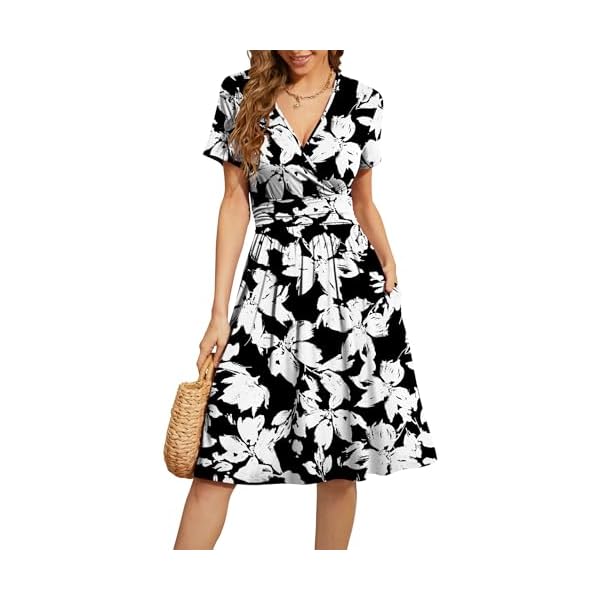 WEACZZY Women’s Summer Short Sleeve Casual Dresses V-Neck Floral Party Dress with Pockets