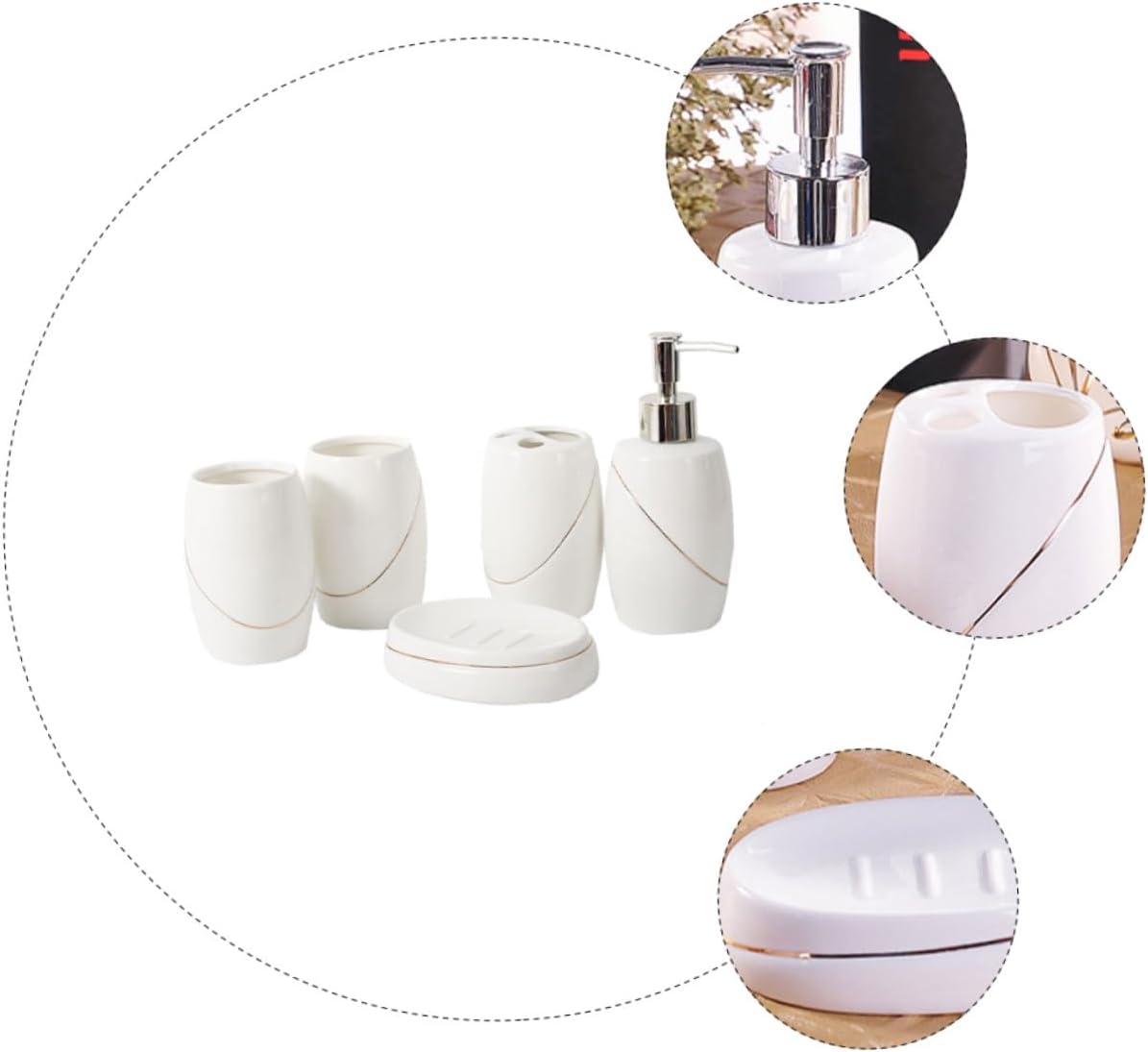 Cabilock 5-Piece Ceramic Bathroom Accessory Set Toothbrush Storage Rack Personal Washing Cup Soap Dish Lotion Bottle for Sanitary Use for Home and Travel