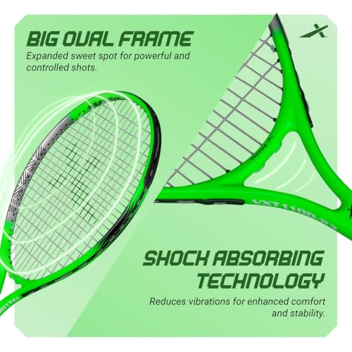 Image of Vector X VXT-1100 23 inch Aluminium Lawn Tennis Racquet for Adults & Kids, Lightweight, Durable & Beginner Tennis Racket Gear for Children, for Outdoor Game Play, Practice & Training (Green)+ Full Cover