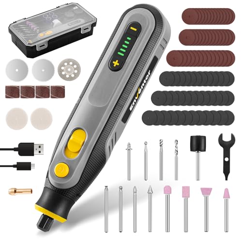 Enventor Mini Amoladora Bateria 4V con 104 Accesorios, Mini Herramienta Rotativa Multifunción con 5 Velocidades Ajustables, 5000-25000RPM, Carga USB, para Grabar, Aamolar, Pulir, Taladrar