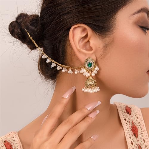 Indian Jhumka Jhumki Ethnic Dangle Earring for Women Girls Hair Accessories Vintage Long Tassel Bell Drop Earrings Cubic Zirconia Boho Dangling Beaded Retro Bollywood Traditional Jewelry Ethnic Gypsy Unique Gift2