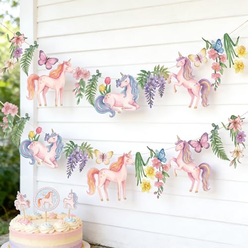 2PCS Unicorn Garland Banner Wildflower Party Decorations Butterfly Banner