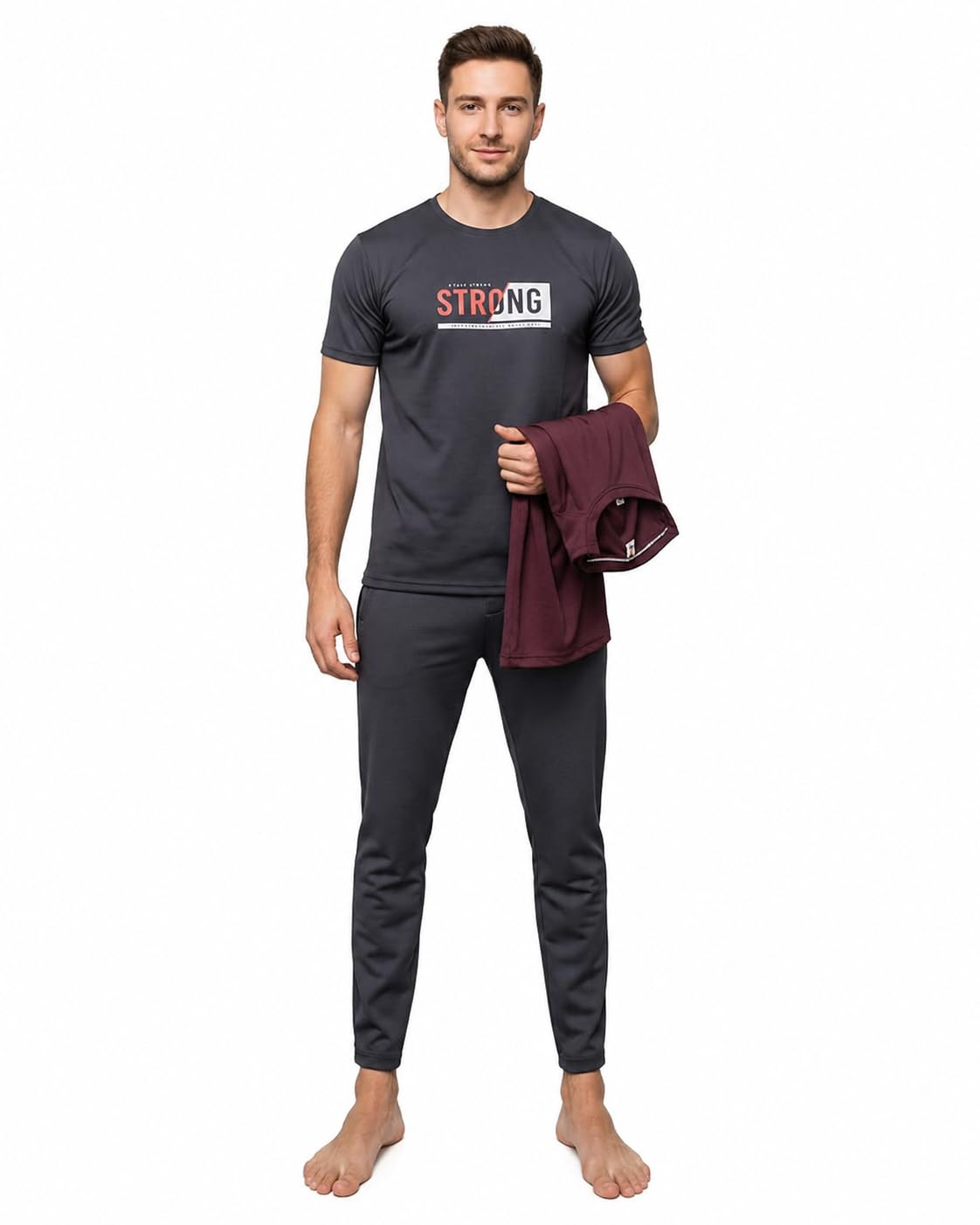 Men Printed Dark Grey Activewear T-Shirt & Track Pant Set | Gym Wear Combo for Men | Sports & Running Outfit | Regular Fit Workout Clothing-image-13