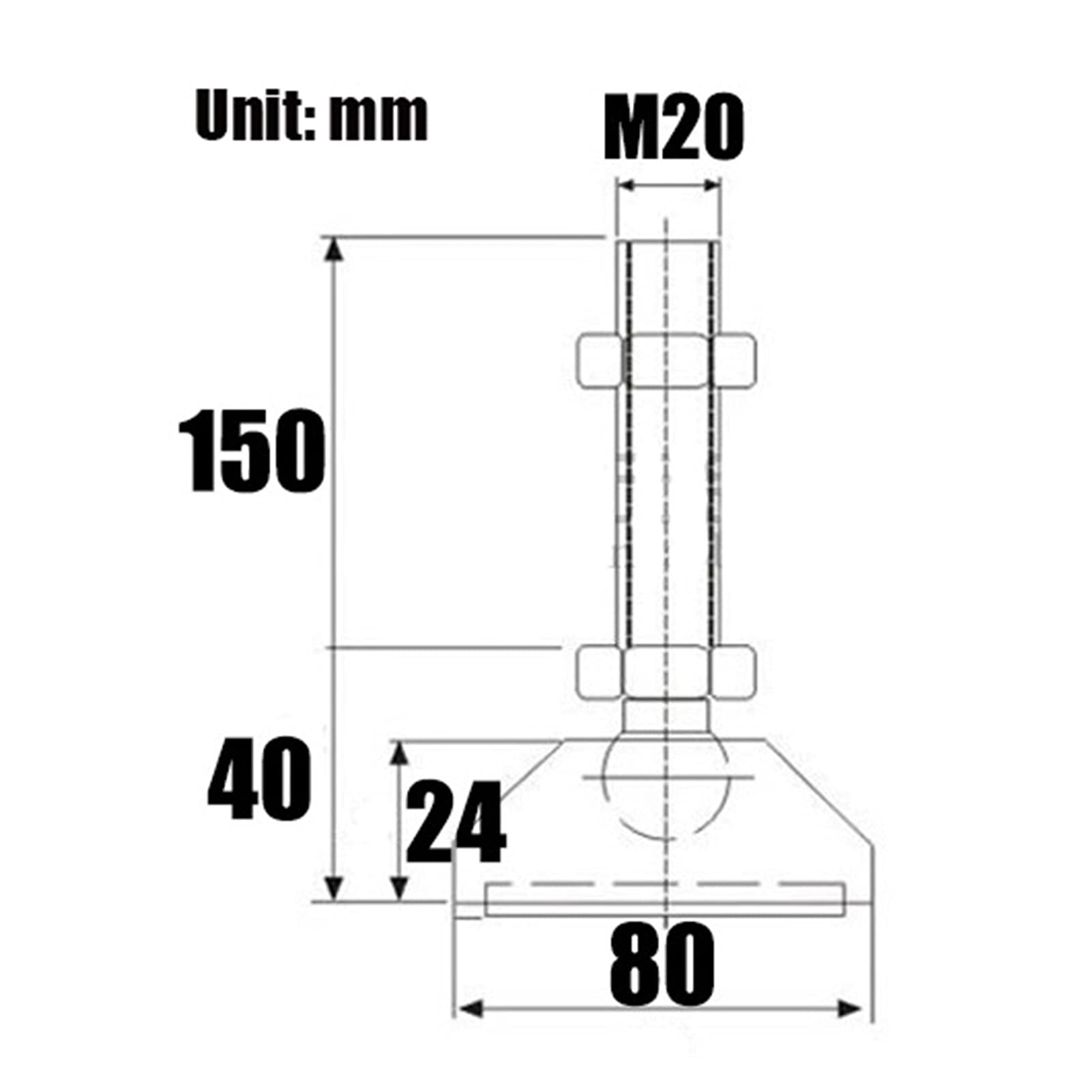 Barra de nivelación ajustable M20 M24 roscada para muebles, barra deslizante, 6 unidades, antideslizantes, niveladores de patas de mesa para estabilidad y apoyo, 80 x M24 x 100 mm