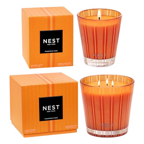 NEST New York Scented 3-Wick & Classic Candle Pumpkin Chai (21.2 & 8.1 oz) - Reusable Glass Vessel