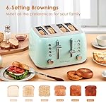 Toaster 4 Slice Retro Stainless Steel with Extra Wide Slots Bagel, Defrost, Reheat Function, Dual Independent Control Panel, Removable Crumb Tray, 6 Browning Levels, Aqua Green - Image 4