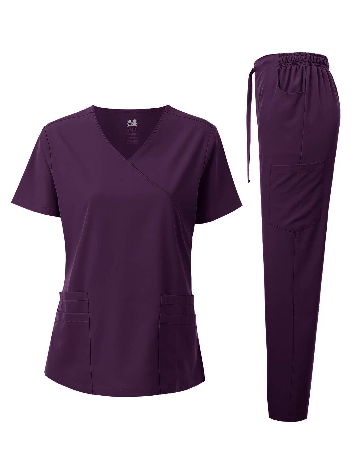 Dagacci Medical Uniform Women's 4-Way Stretch Fitted Y Neck Natural Scrub Set