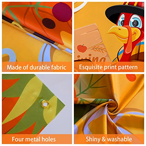 Image of Thanksgiving Backdrop, 84 inch x 60 inch Orange Polyester Thanksgiving Banner with Pumpkin, Maple Leaf & Turkey Design, Great for Photo Booth, Wall Decor, Party Supplies