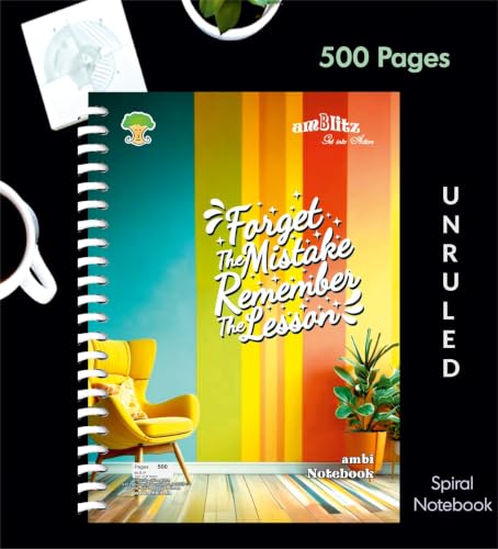 Image of amblitz Spiral Notebook | UnRuled | 500 Pages | A4 Size - 21 X 29.7 CM | 70 GSM Thick Paper | Notebook for Student