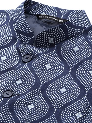 Image of See Designs Men & Beige Printed Pure Cotton Nehru Jacket