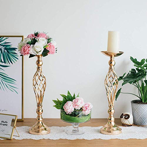 2 Pcs Versatile Metal Flower Arrangement & Candle Holder Stand Set For Wedding Party Dinner Centerpiece Event Restaurant Hotel Decoration (Gold, 2 X M) #TOP2