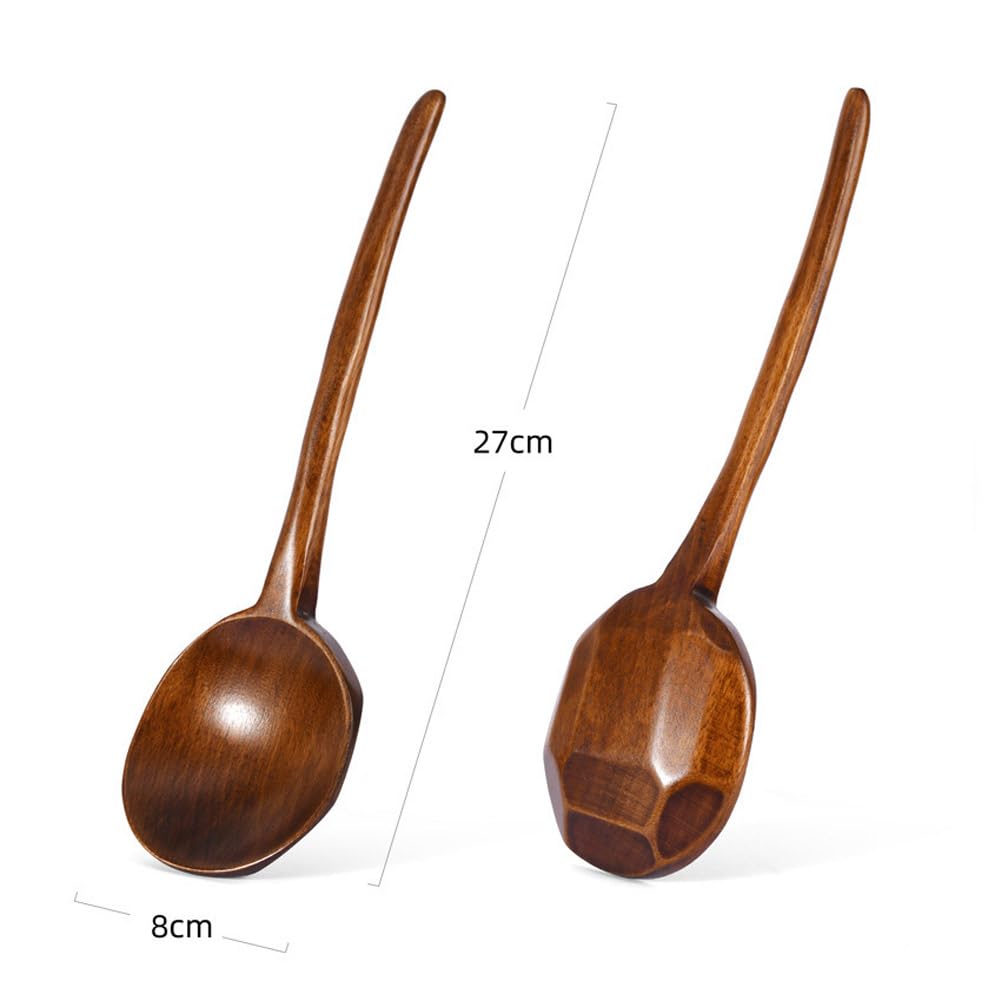 Cuchara de cocina de madera, 1 cuchara de mango largo de 10.8 pulgadas para mezclar, degustar alimentos, utensilios de cocina de madera grandes para cocinar y manualidades