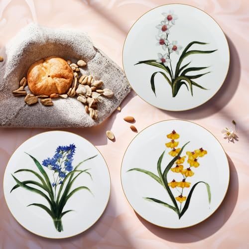 Gusto-Buono-75-Floral-Porcelain-Salad-Plates-Set-of-4–Assorted-Flower-Designs-with-Gold-Border-Durable-Handwashable-Dessert-Plates-for-Indoor-Outdoor-Dining-Parties-Gifts Gusto Buono 75 Floral Porcelain Salad Plates Set of 4–Assorted Flower Designs with Gold Border Durable Handwashable Dessert Plates for Indoor Outdoor Dining Parties Gifts