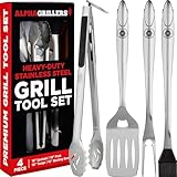 Alpha Grillers Grilling Accessories - BBQ Accessories Grill Set with Spatula, Fork, Brush & Tongs - Outdoor Barbecue Utensils Fathers Day Gift for Dad Husband Men Him Boyfriend