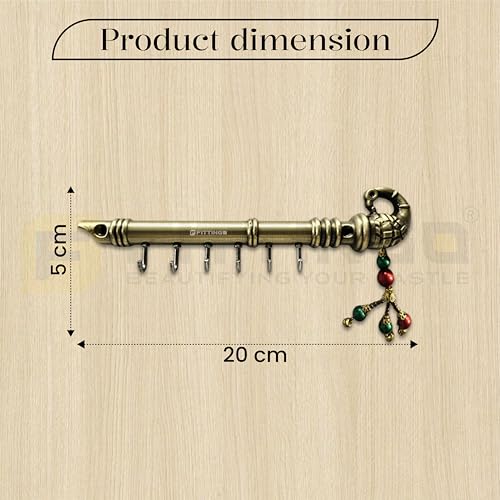 Image of Brass Antique Flute Shape Key Holder for Wall /Decorative Zinc Key Stand with Latkan /Krishna Bansuri Design Key Hanger for Home Decor & Gifting (Brass Antique)-| 3 Years Warranty |