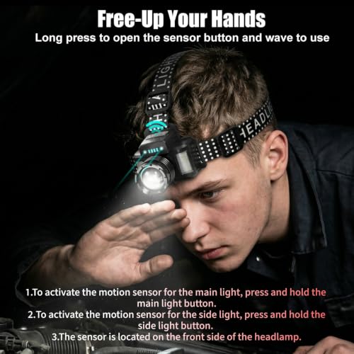 SKYFIRE Rechargeable Tactical Headlamp 3500 Lumens, LED Headlamp with 5 Color Lights, Zoomable Beam, 10 Modes, 90° Adjustable, Waterproof Head Flashlight for Camping, Fishing, Hiking, Emergency - Image 5