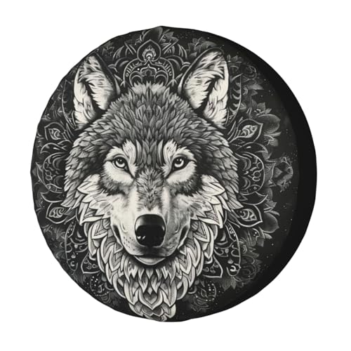 Image of KiuLoam Black Vintage Mandala Wolf Spare Tire Cover Waterproof Dust-Proof Universal Sunscreen Wheel Tire Covers Fit for Trailer, RV, SUV and Many Vehicle 14 Inch