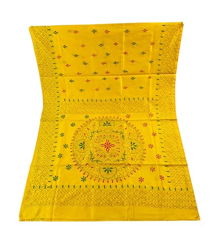 Image of Women's Kantha Stitch Handloom Cotton Silk Saree with Blouse Piece