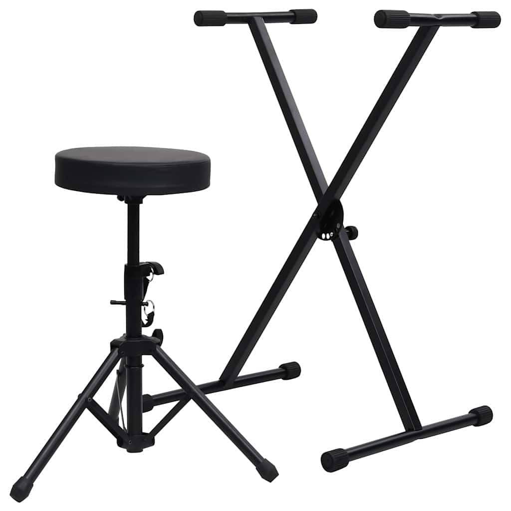 Set di supporto per tastiera e sgabello, supporto per pianoforte regolabile in altezza con sedile imbottito, treppiede per tastiera in acciaio per musicisti, nero