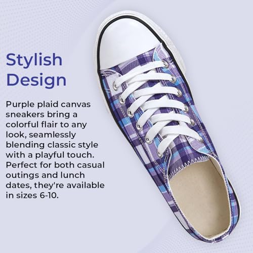Purple Plaid Sneakers, Lace-Up Style, Rubber Toe and Nonskid Sole, Women's Fashion Sneakers, Casual Chic Checkered Shoes3