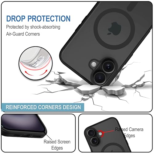 Image of CEDO Cover for iPhone 16 | Compatible with MagSafe Wireless Charging | Designed with Magnetic Lock Shockproof Phone Bumper Transparent Back Case Cover (Black)