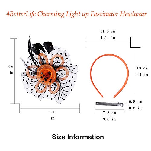 Agitatesand Orange And Black Led Light Up Fascinator Headwear Feather Mesh Tea Party Headband Halloween Fascinator Hats For Women Lighting Hairbands thumb #2
