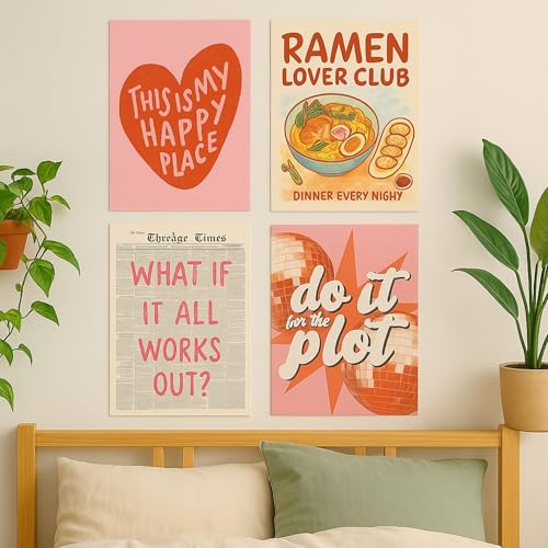 Image of Yellow Town India Soft Girl Vibes Art Prints (RAMEN LOVERS CLUB) | Set of 4 A4 Posters with Wall Friendly Adhesive | 300 GSM | Unframed | Coquette Pastel Aesthetic | Perfect for Room Decor