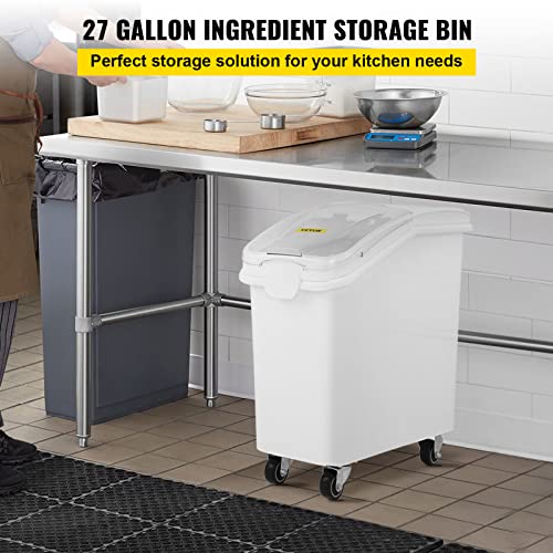 Mophorn 27 Gallon Ingredient Storage Bin 500 Cup Ingredient Bin With Scoop And Sliding Lid Commercial Food Container Ideal For Kitchen, White #TOP1