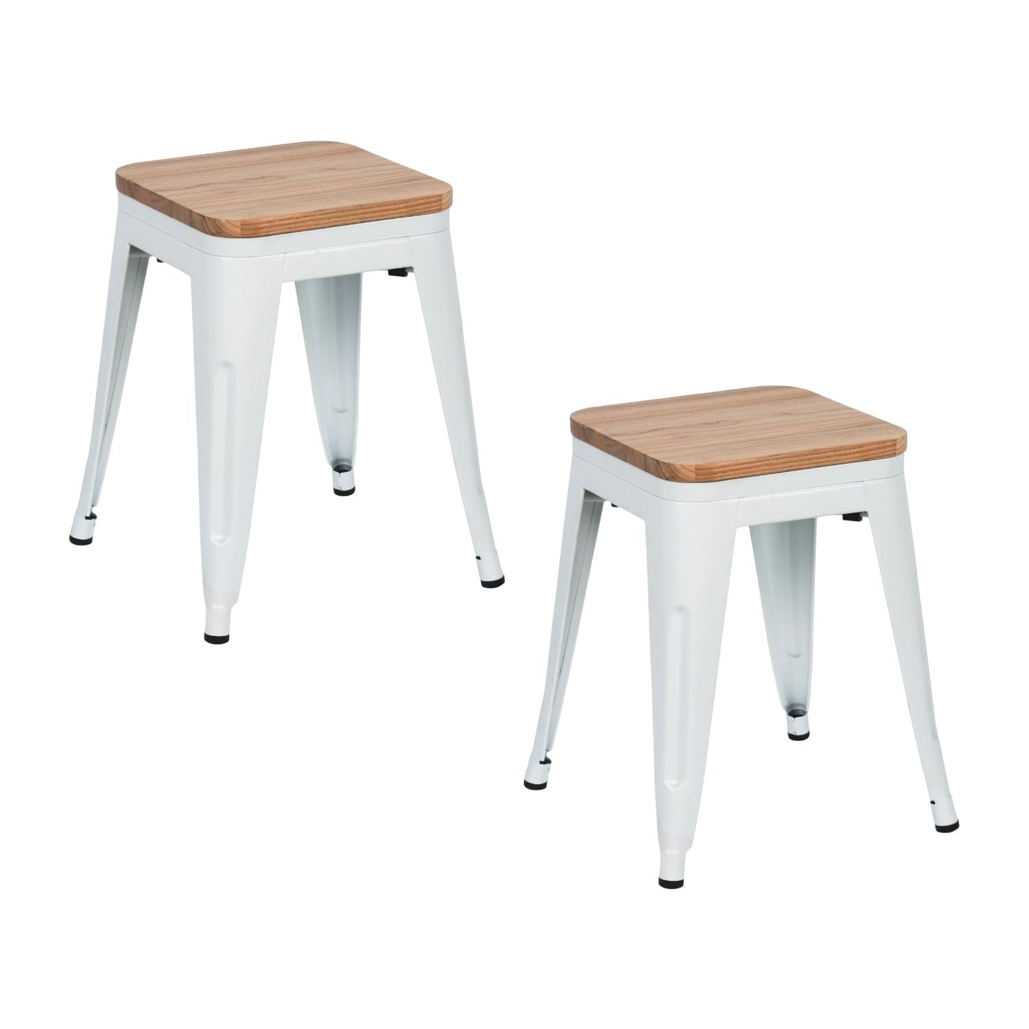 THINIA HOME Pack 2 Taburetes Bajos Industriales Apilables de Acero y Madera 38x38x46cm