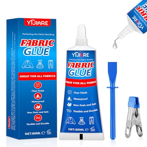 80ml Cola para Tela, Adhesivo Textil Extra Fuerte Permanente para Reparaciones de Ropa, Cuero, Manualidades, Tapicería, Tela, Textil, Fieltro e Insignias, Transparente y Lavable