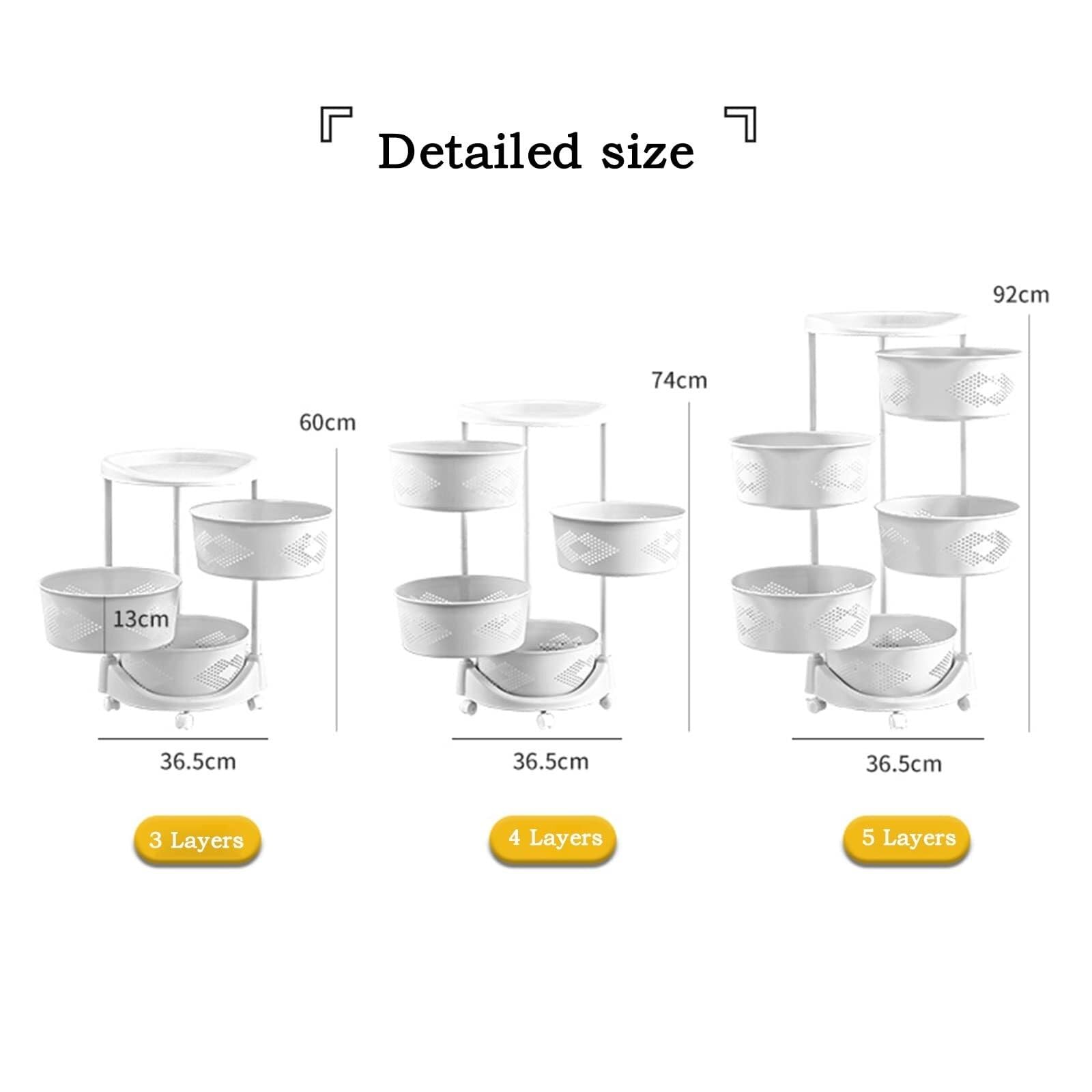 Serving Trolley Carrello Cucina Carrello Rotante Rotondo Con Ruote In Plastica Portaoggetti Da Cucina Per Frutta E Verdura Dipensa o Bar(5 Tier)