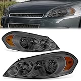 D SOLUTIONS Pair of Factory Style Headlight Assembly Compatible with Chevy Impala 2006-2013 - Chrome Housing Smoked Lens Amber Corner