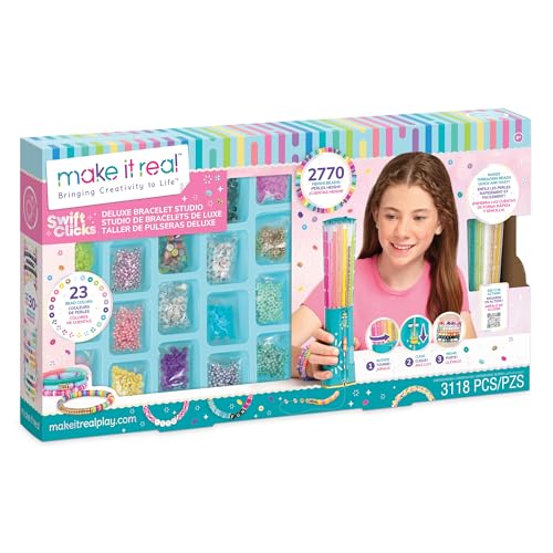 Image of Make It Real Swift Clicks Deluxe Bracelet Studio - Create Colorful Friendship Bracelets with Swift Clicks Deluxe Design Tool - Includes Beads and Charms