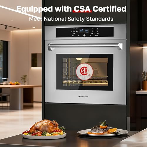 Image of 30 inch Electric Wall Oven with Self-cleaning, CSA Certified, ThermoMate 4.8 Cu.Ft Bilt-in Wall Oven with 8 Functions, 3800W Convection Wall Ovens, Touch Control, Safety Lock, Stainless Steel