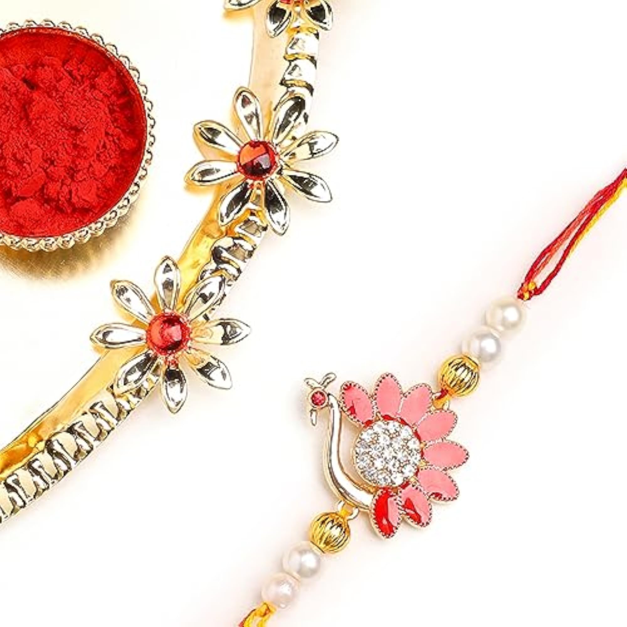 Enamel Peacock Rakhi with Pooja Thali - Pack of 1