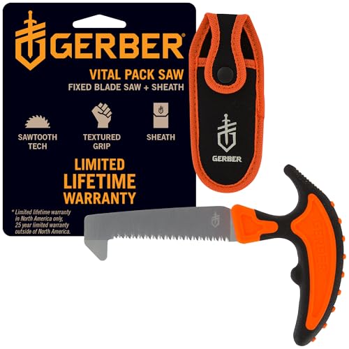 Gerber Gear Vital Pack Compact Saw, Stainless Steel Sawtooth Blade for Camping, Hunting and Hiking with Sheath